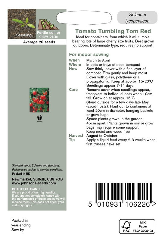 Johnsons Tomato Tumbling Tom Red Seeds