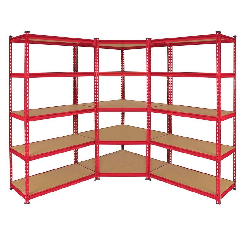 Raven Steel & MDF Shelving Units 180cm - Red Set Of Three Extra Strong Z-Rax 90cm Corner by Raven