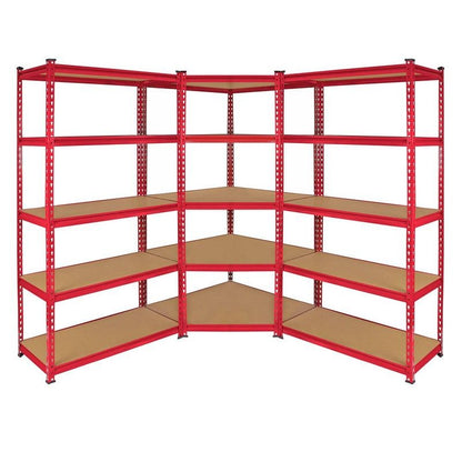 Raven Steel & MDF Shelving Units 180cm - Red Set Of Three Extra Strong Z-Rax 90cm Corner by Raven