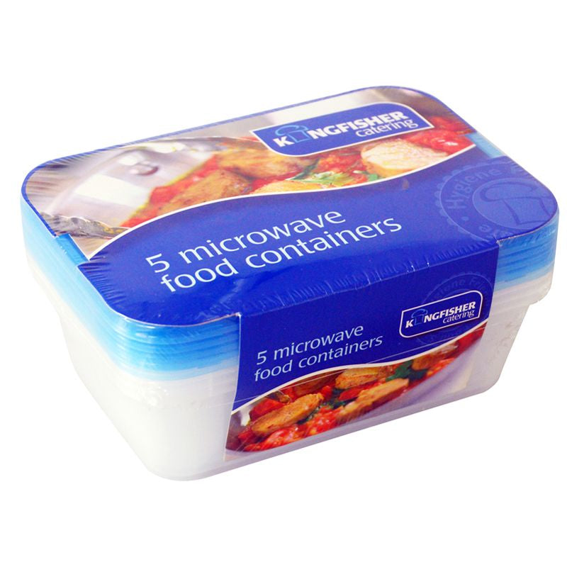 Kingfisher 5 x Plastic Food Containers Rectangle 650ml - Clear & Blue by Kingfisher