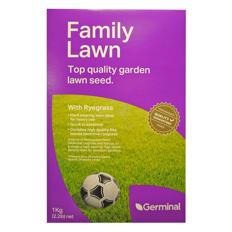 Germinal 1Kg Family Lawn Seed With Ryegrass 28 Square Metres Coverage