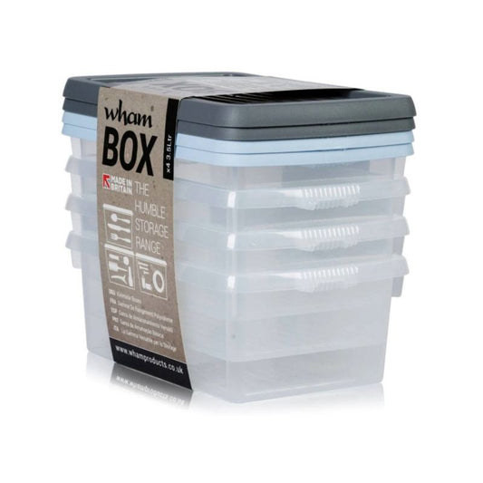 Wham 4 x Plastic Storage Boxes 3.5 Litres - Multi Coloured by Wham