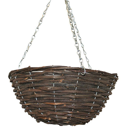 Growing Patch 16 Inch Hanging Rattan Basket Black