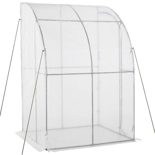 Outsunny Outsunny Outdoor Walk-In Lean To Wall Greenhouse With Zippered Roll Up Door And Pe Cover 143L X 118W X 212H cm White