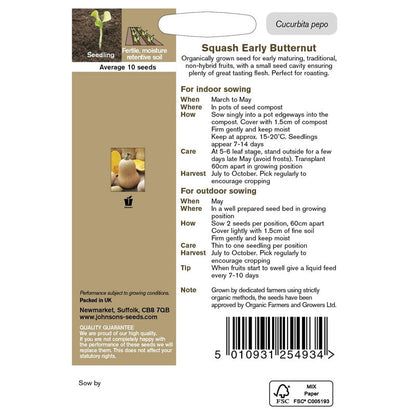 Johnsons Organic Squash Early Butternut Seeds