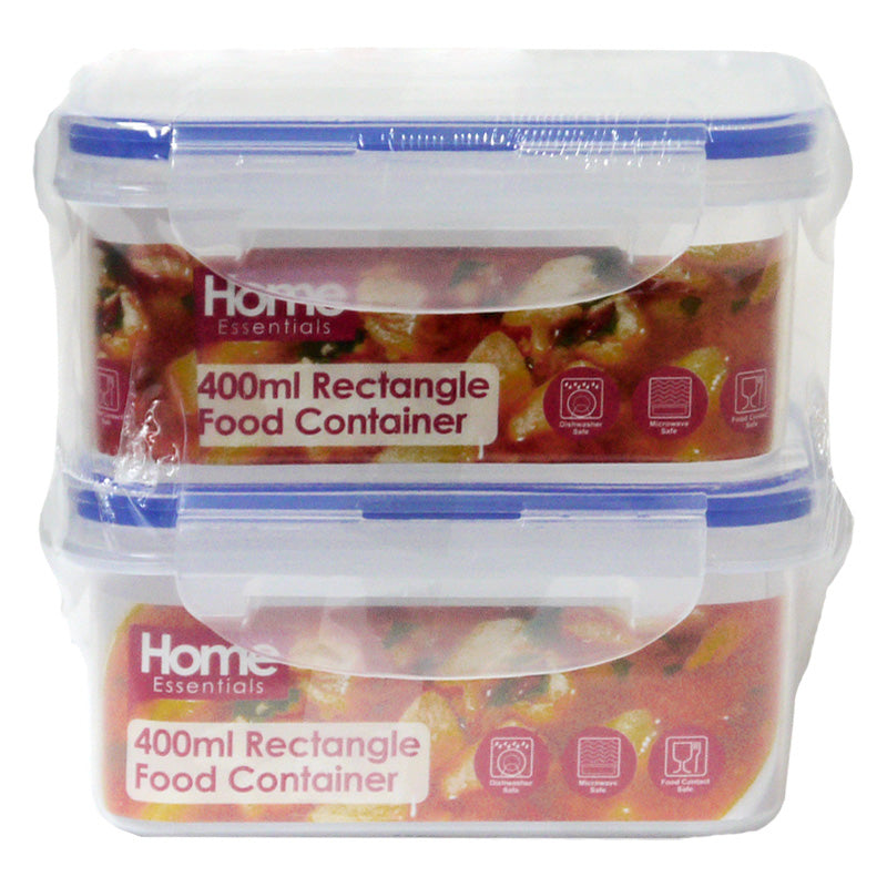 Kitchen Collection 2 x Plastic Food Containers Rectangle 400ml - Clear Essentials by Kitchen Collection