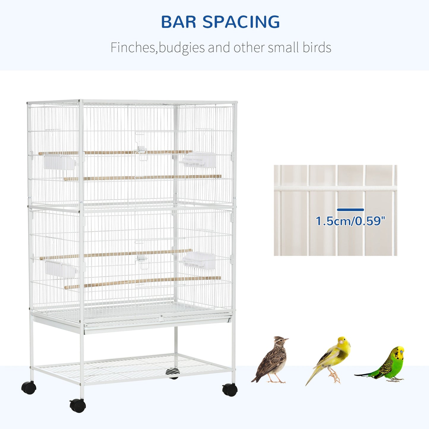 Grille 132cm Bird Cage Wheeled White by Pawhut