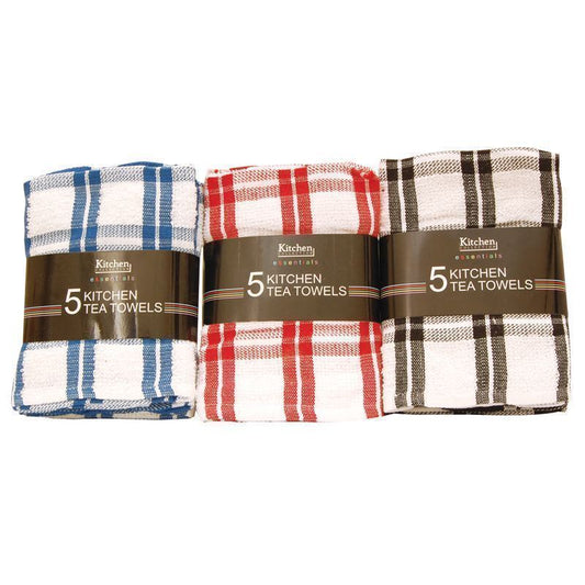 Cotton Mill 5 Pack Kitchen Tea Towels - Blue & White