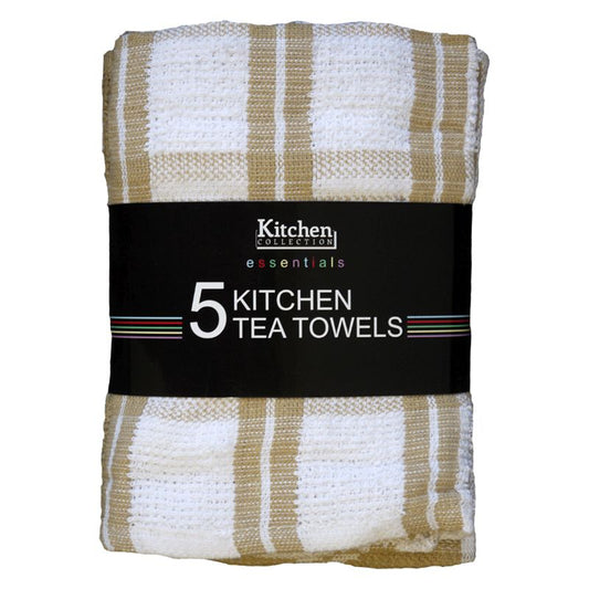 Essentials Essentials 5 Pack Kitchen Tea Towels - Beige