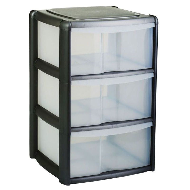 Premier Plastic Storage Unit 3 Drawers 99 Litres Large - Clear & Black by Premier