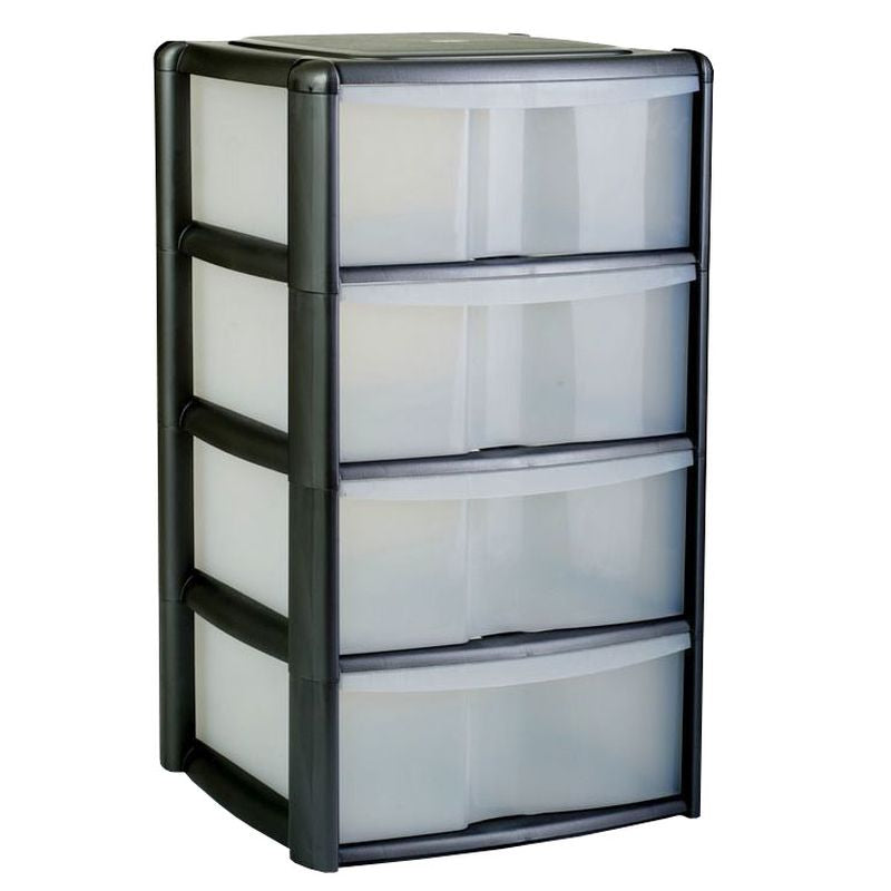 Premier Plastic Storage Unit 4 Drawers 127 Litres Extra Large - Clear & Black by Premier