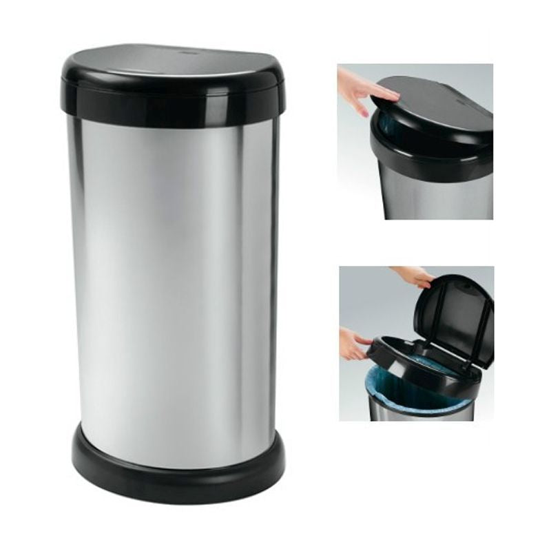 Moda Plastic Bin Touch Button Lid 42 Litres - Silver & Black by Moda