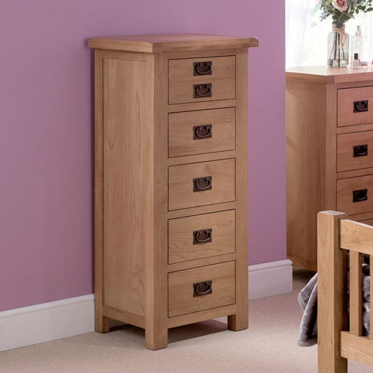 Norfolk Furniture Cotswold Oak Tall Chest of drawers Natural 5 Drawers