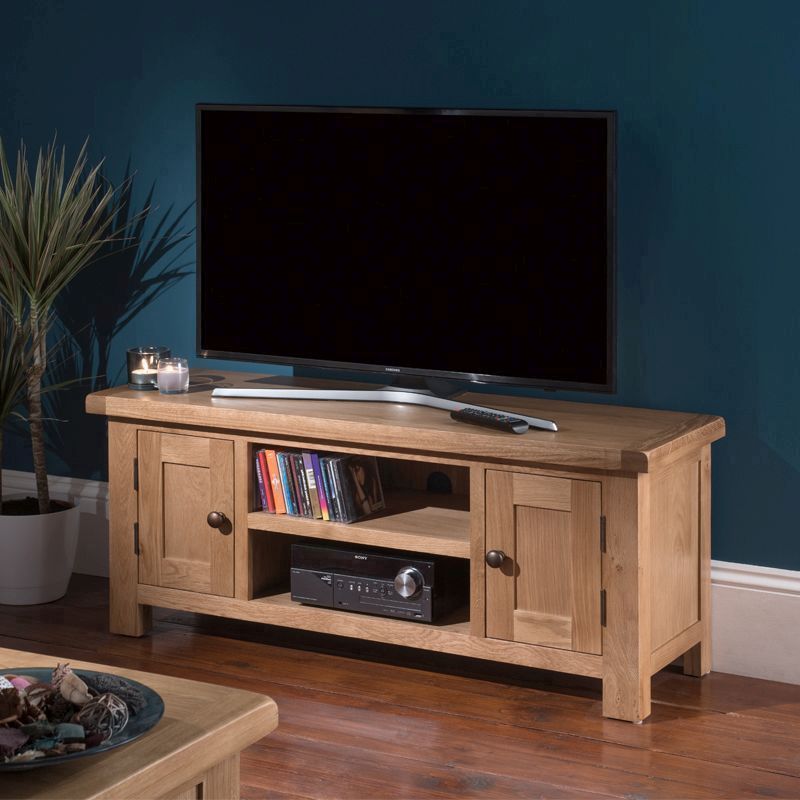 Norfolk Furniture Cotswold Oak Large TV Unit Natural 2 Doors 2 Shelves