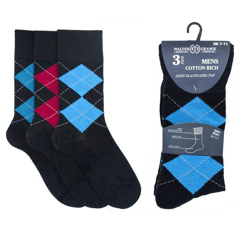 Walter Grange 3 Pack Mens Argyle Soft Top Socks