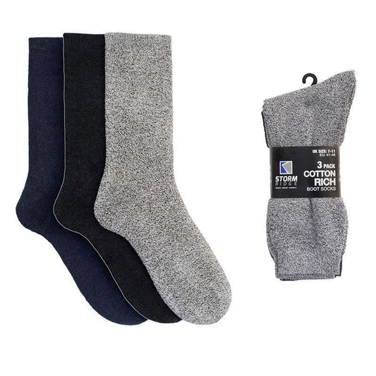 Storm Ridge 3 Pack Mens Greys Cotton Rich Boot Socks