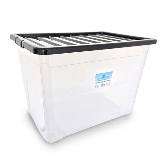 TML Plastic Storage Box 75 Litres Large - Clear & Black by TML