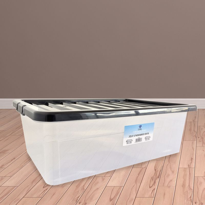 TML Plastic Storage Box 32 Litres - Clear & Black by TML