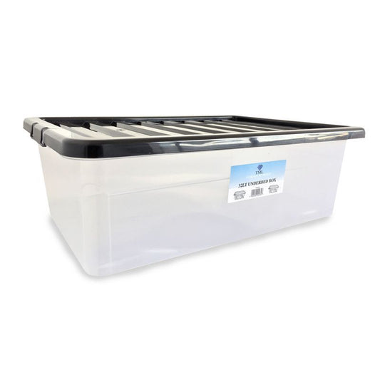 TML Plastic Storage Box 32 Litres - Clear & Black by TML