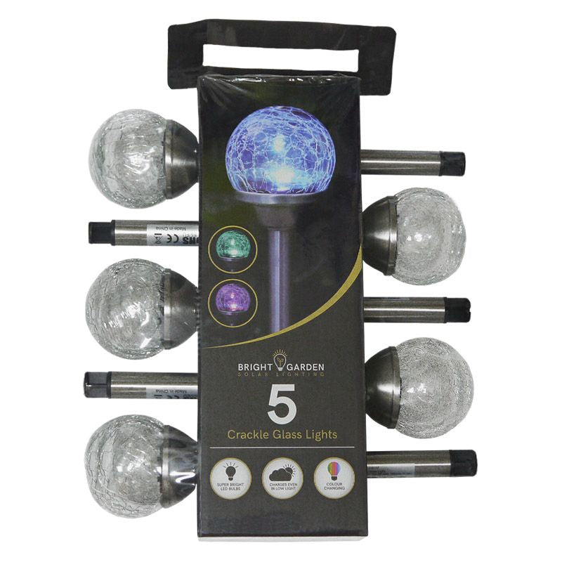 Bright Garden 5 Pack Crackle Solar Garden Stake Light Multicolour LED - 34.5cm by Bright Garden