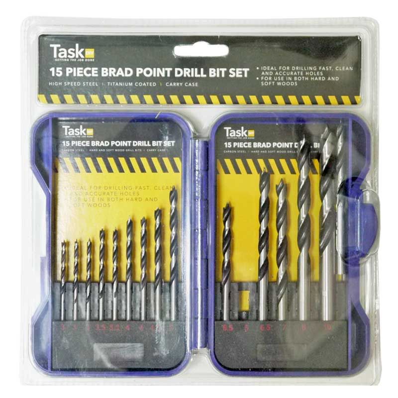 Task DIY 15pce Wood Working Drill Bit Set Blu Cas