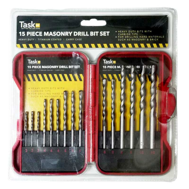 Task DIY 15pce Masonary Drill Bit Set Red Case