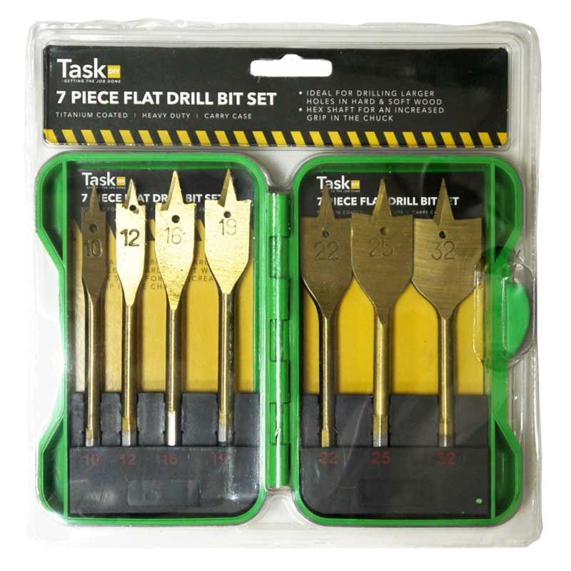 Task DIY 7pc Flat Drill Bit Set Green Case