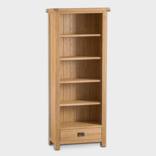 Norfolk Furniture Cotswold Oak Tall Bookcase Natural 5 Shelves 1 Drawer