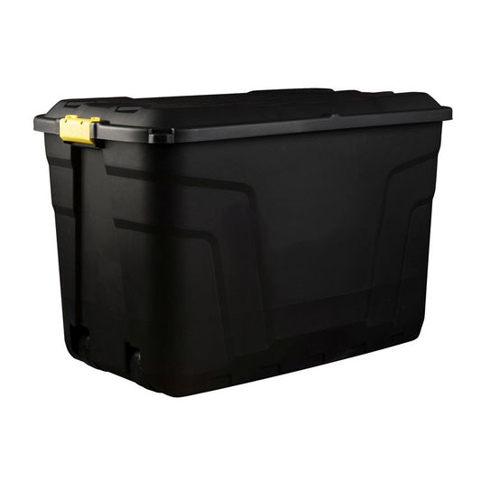 Strata Plastic Storage Box 2 Wheels 190 Litres Extra Large - Black Heavy Duty by Strata