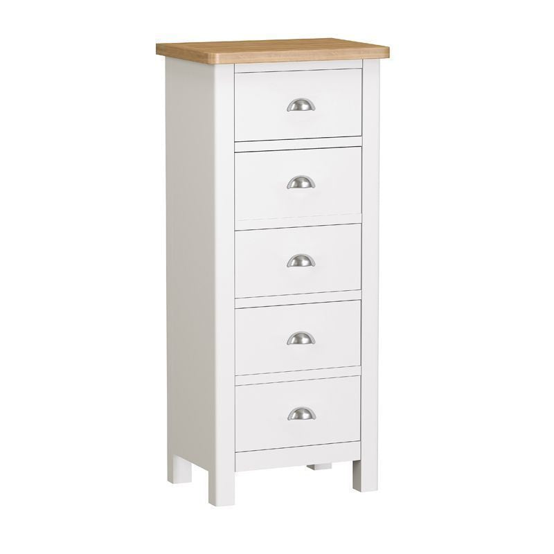 Norfolk Furniture Jasmine Tall Chest of Drawers Oak White 5 Drawers