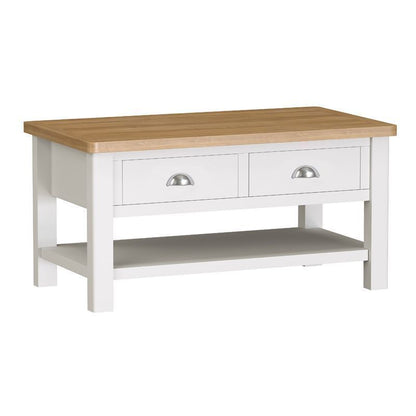 Norfolk Furniture Jasmine Coffee Table Oak White 1 Shelf 2 Drawers