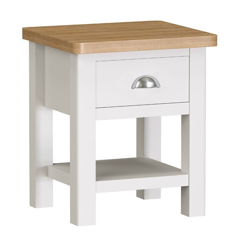 Norfolk Furniture Jasmine Side Table Oak White 1 Shelf 1 Drawer