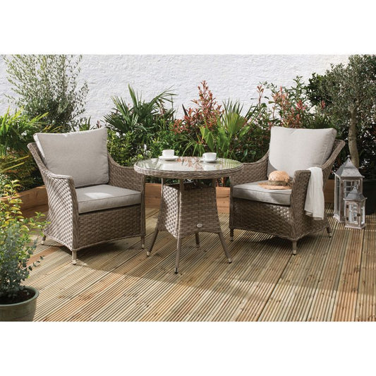 Croft Arles Garden Bistro Set by Croft - 2 Seats Aluminium Full Round Weave Rattan Cream