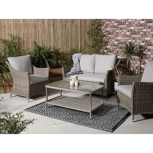 Croft Arles Garden Conservatory Set by Croft - 4 Seats Aluminium Full Round Weave Rattan Grey