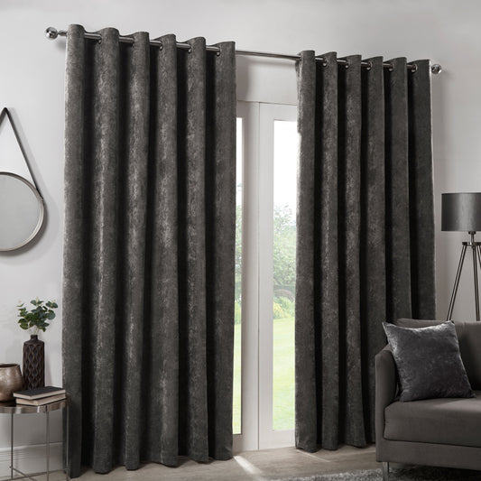 Hamilton Mcbride Hamilton McBride Charcoal Italian Velvet Blackout Eyelet Curtains (46" x 54")