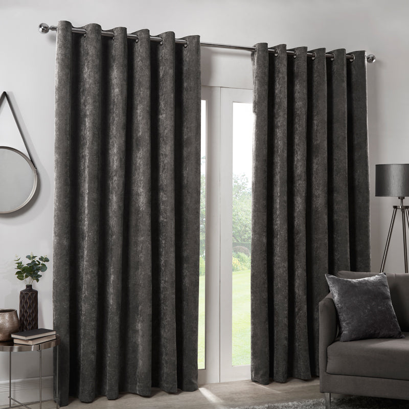 Hamilton Mcbride Hamilton McBride Charcoal Italian Velvet Blackout Eyelet Curtains (66" x 90")