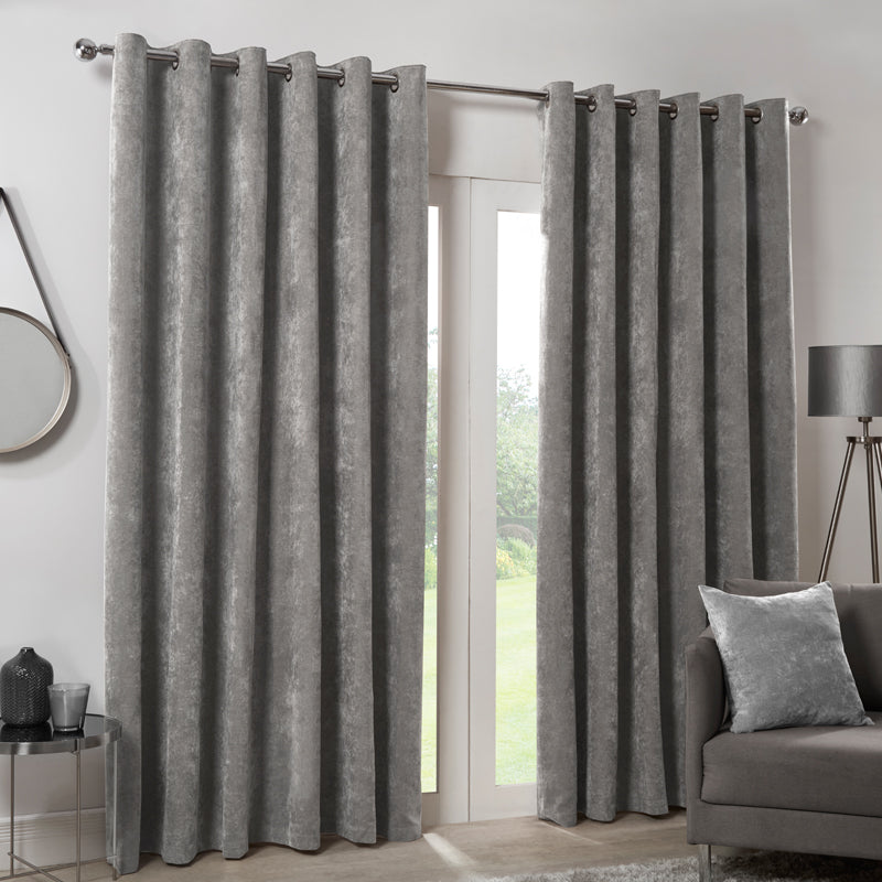 Hamilton Mcbride Hamilton McBride Silver Italian Velvet Blackout Eyelet Curtains (46" x 54")