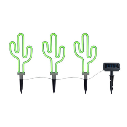 Bright Garden 3 Pack Cactus Solar Garden Stake Light Decoration Green LED - 45cm Neon by Bright Garden