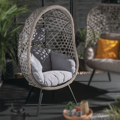 Croft Naples Flat Weave Rattan Garden Cocoon Chair by Croft with Grey