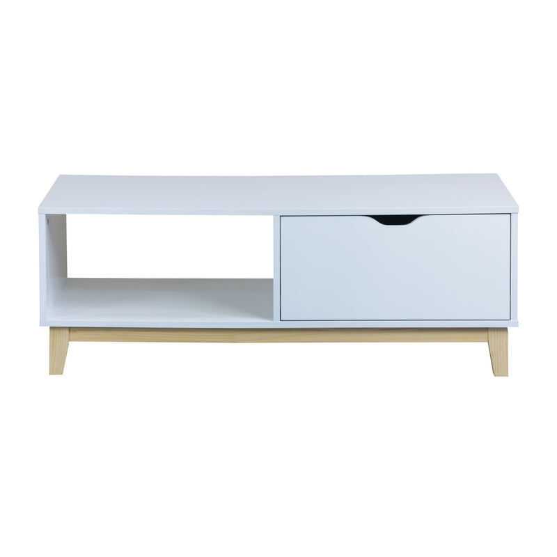 Norfolk Furniture Malmo Coffee Table Pine White 1 Shelf 1 Drawer