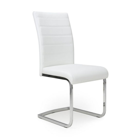 Shankar Pair of Dining Chairs White Horizontal Stitch Faux Leather - Metal Cantilever Legs