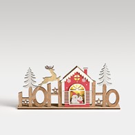 Wood Ho Ho Ho Christmas Decoration Sign 2 LED Warm White 33.5Cm by Astralis