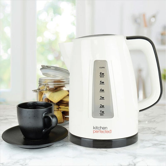 Kitchen Perfected Fast Boil Cordless Kettle By KitchenPerfected - Cream And Black 1.5 Litre