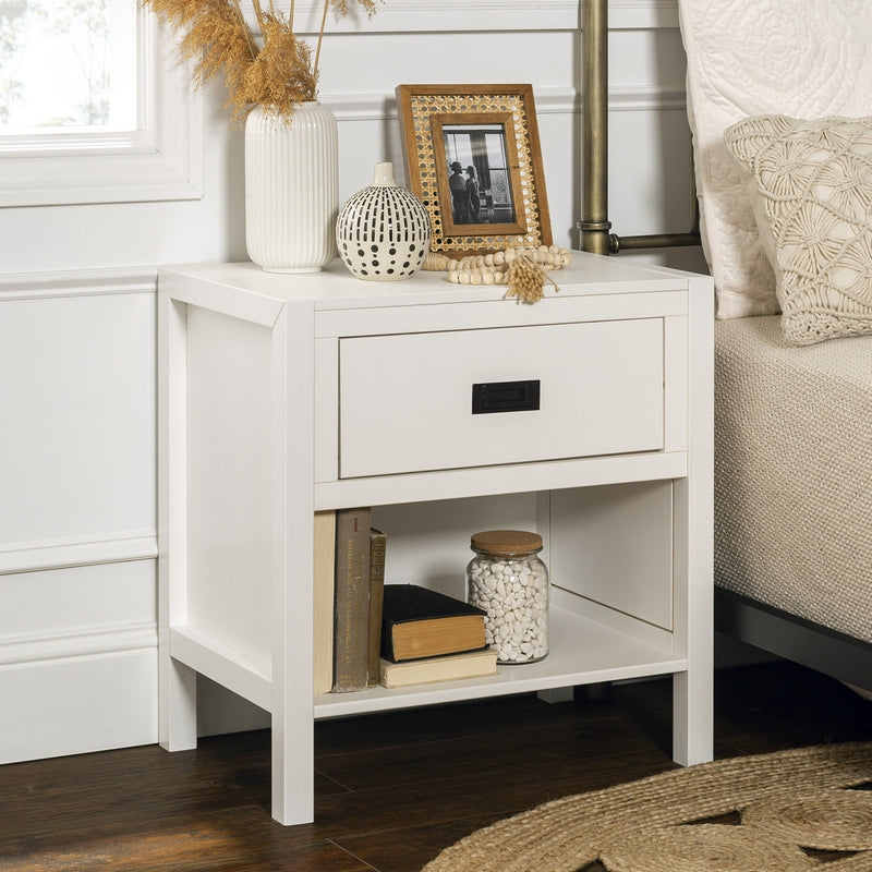 Norfolk Furniture Contemporary Bedside Table White 1 Shelf 1 Drawer