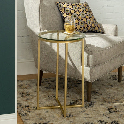 Deco Circular Side Table Metal & Glass Gold