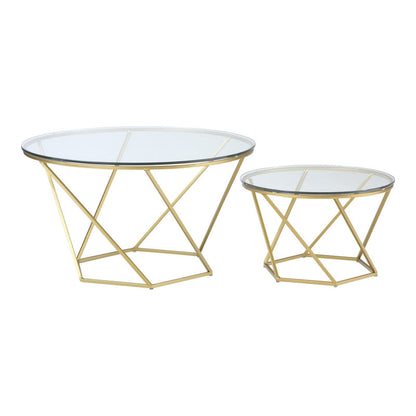 Deco Circular Nest of 2 Tables Metal & Glass Gold