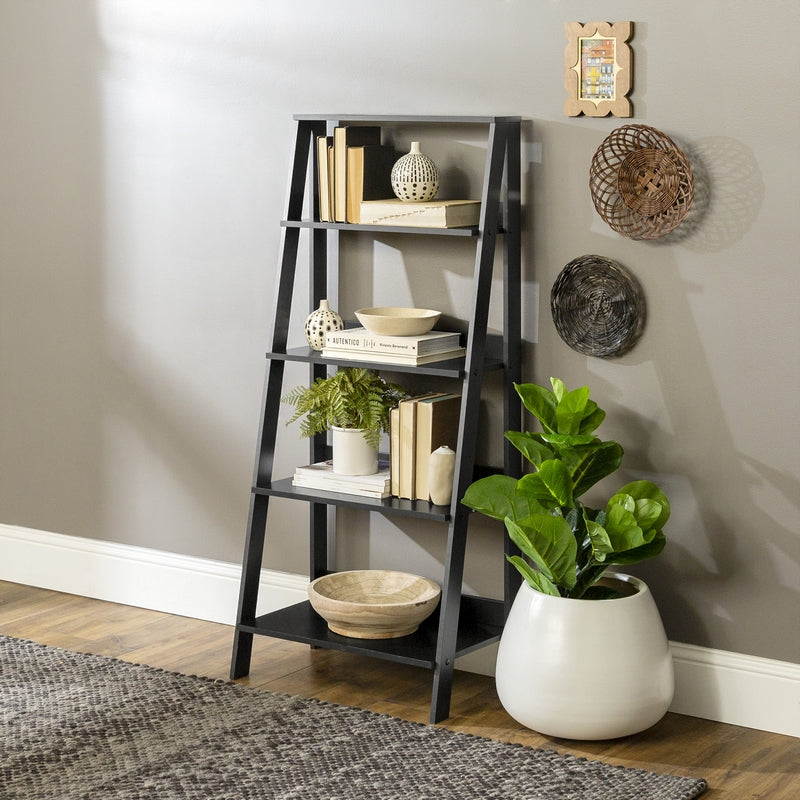 Ladder Tall Bookcase Black 4 Shelves