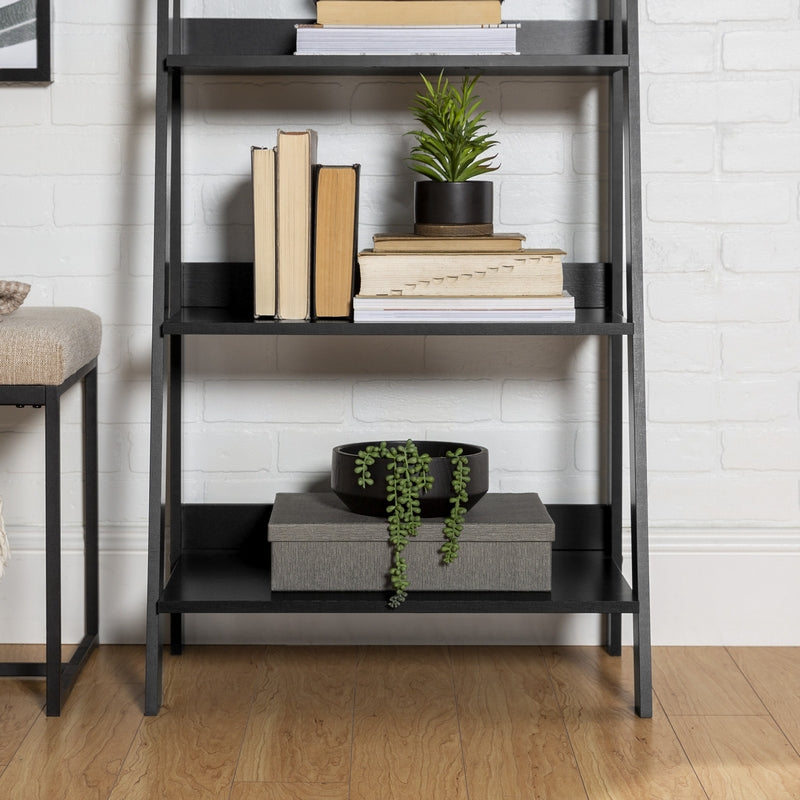 Ladder Tall Bookcase Black 4 Shelves