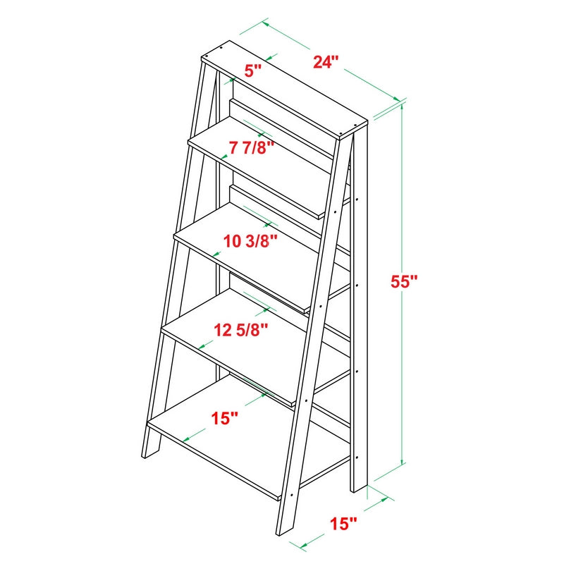 Ladder Tall Bookcase Black 4 Shelves