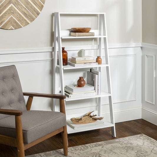 Norfolk Furniture Ladder Tall Bookcase White 4 Shelves